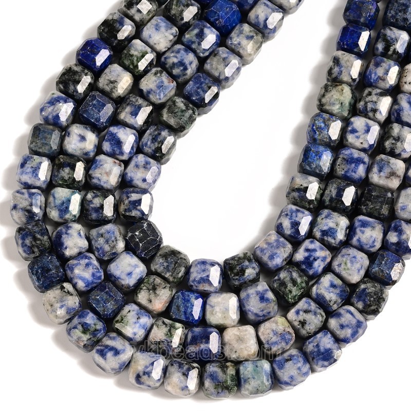 Blue Spot Jasper Faceted Cube Beads Strands, Approx 8-9mm, 38cm/strand