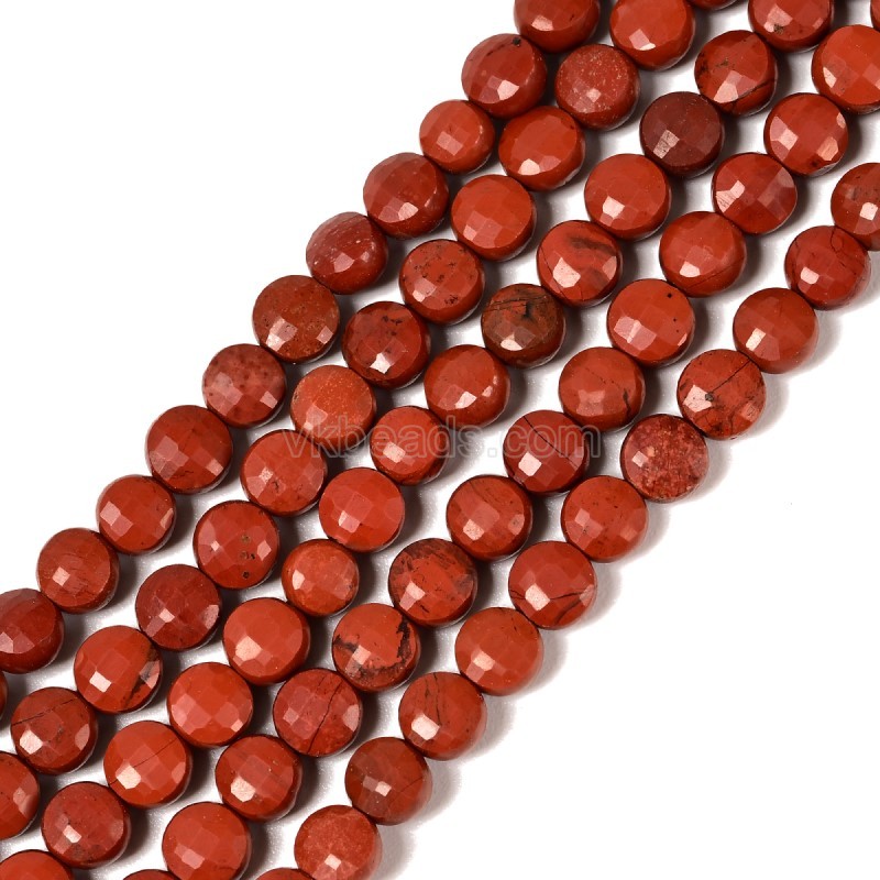 Red Jasper Faceted Flat Round Disc/Coin Beads Strands, Approx 4mm, 38cm/strand