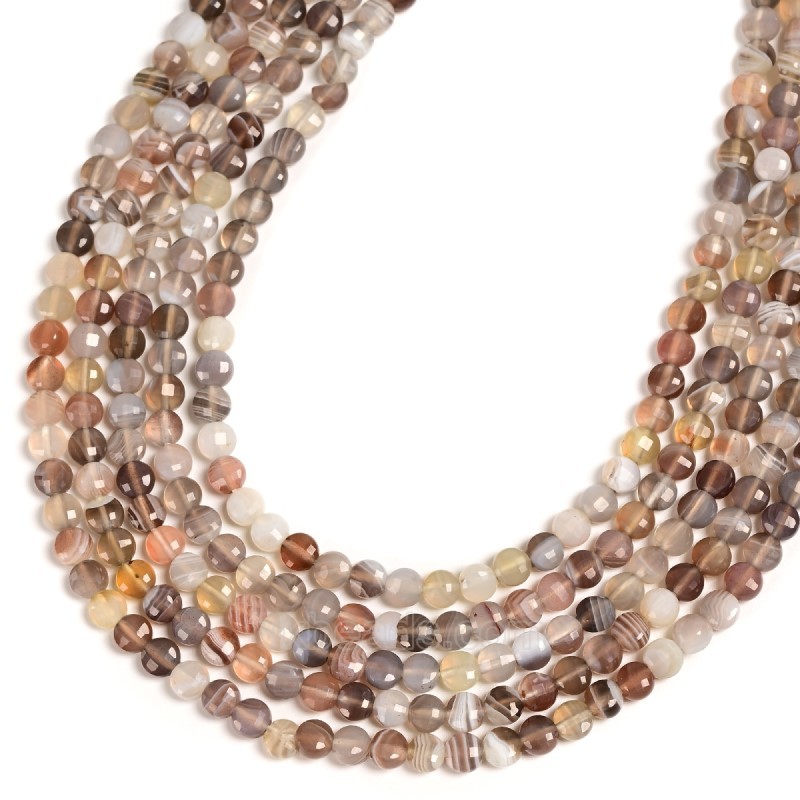 Botswana Agate Faceted Flat Round Disc/Coin Beads Strands, Approx 4mm, 38cm/strand