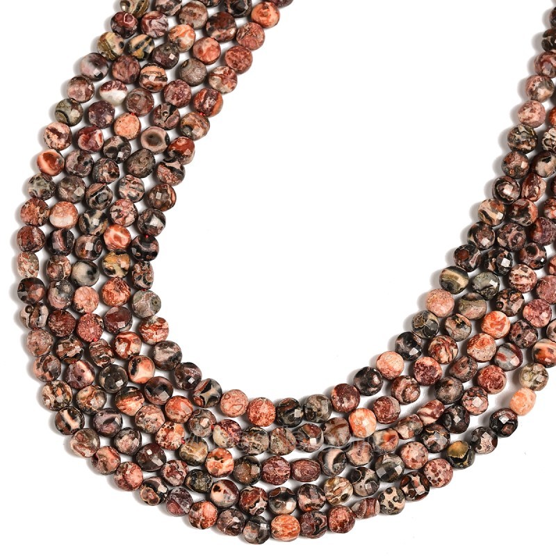 Red Leopardskin Jasper Faceted Flat Round Disc/Coin Beads Strands, Approx 4mm, 38cm/strand
