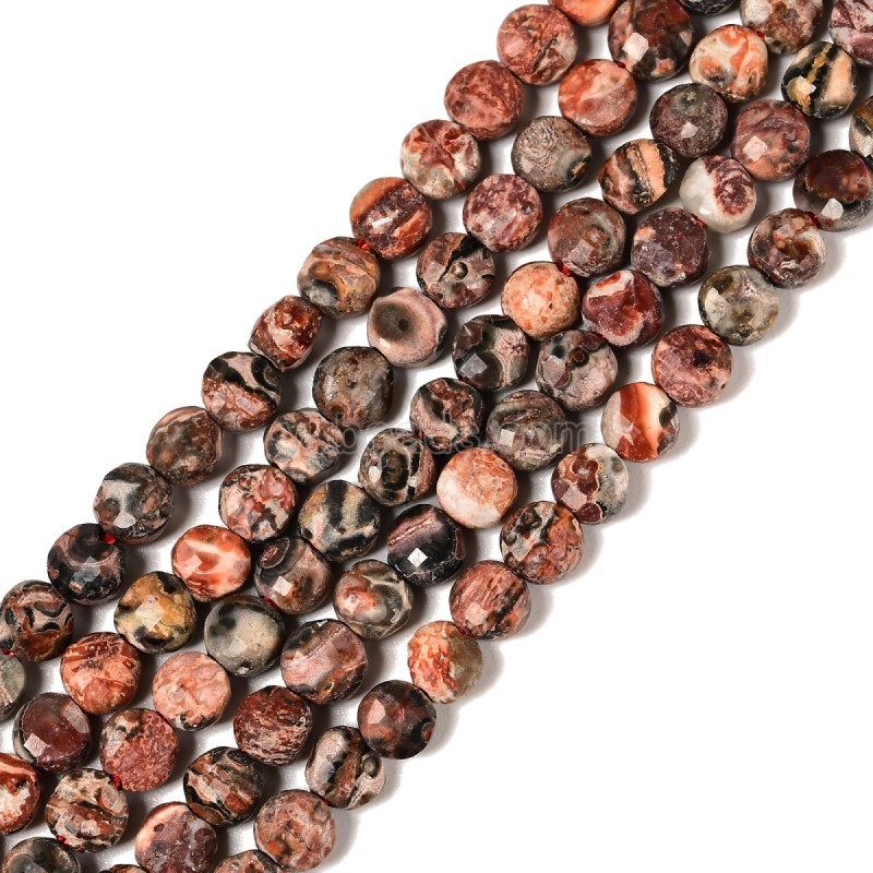 Red Leopardskin Jasper Faceted Flat Round Disc/Coin Beads Strands, Approx 4mm, 38cm/strand