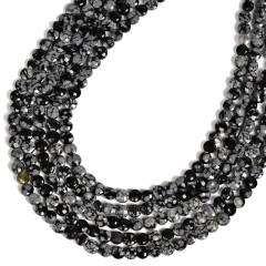 Snowflake Obsidian Faceted Flat Round Disc/Coin Beads Strands, Approx 4mm, 38cm/strand