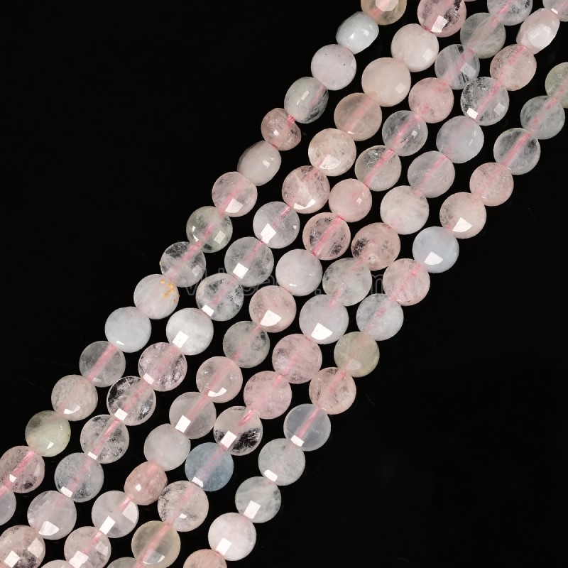 Morganite Faceted Flat Round Disc/Coin Beads Strands, Approx 4mm, 38cm/strand