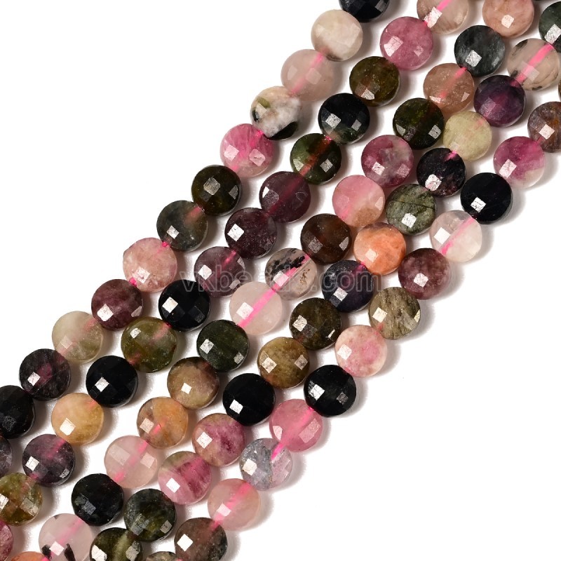 Multicolor Tourmaline Faceted Flat Round Disc/Coin Beads Strands, Approx 4mm, 38cm/strand