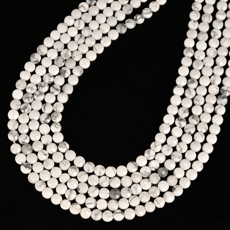 Howlite Faceted Flat Round Disc/Coin Beads Strands, Approx 4mm, 38cm/strand