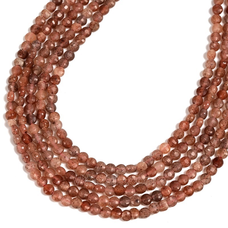Red Strawberry Quartz Faceted Flat Round Disc/Coin Beads Strands, Approx 4mm, 38cm/strand