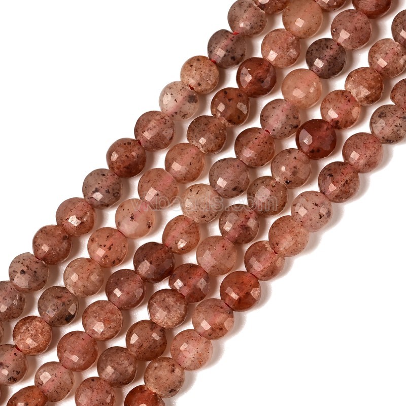 Red Strawberry Quartz Faceted Flat Round Disc/Coin Beads Strands, Approx 4mm, 38cm/strand