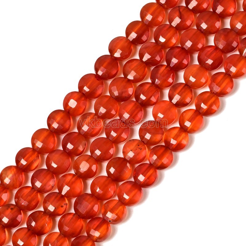 Red Agate Faceted Flat Round Disc/Coin Beads Strands, Approx 4mm, 38cm/strand
