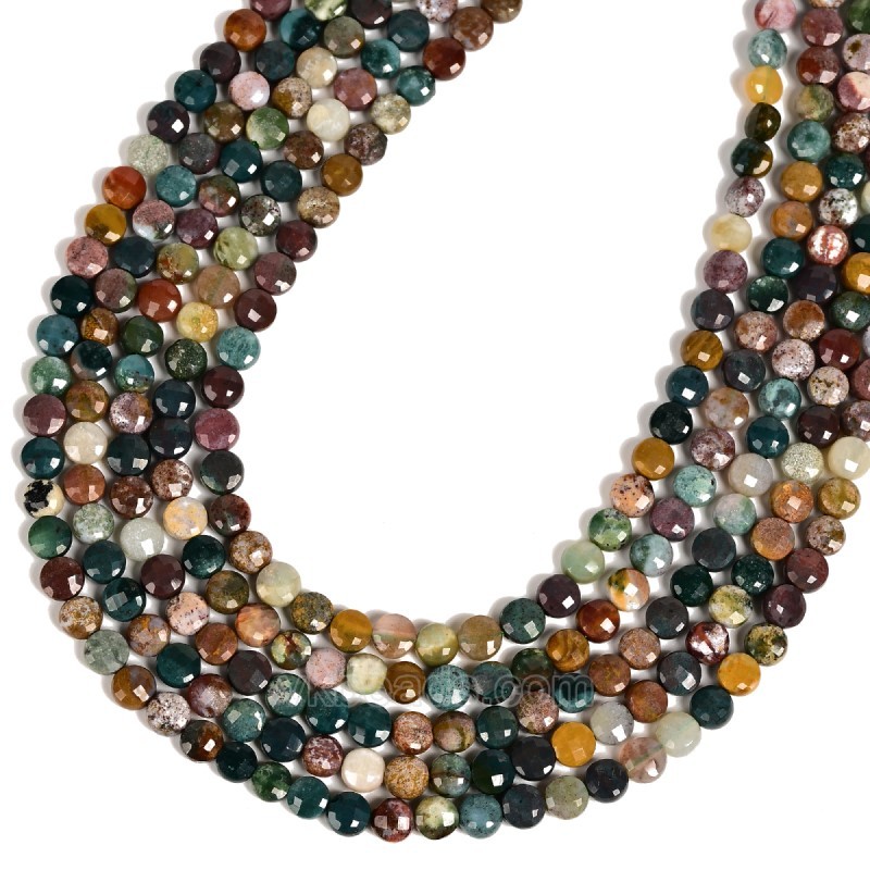 Ocean Jasper Faceted Flat Round Disc/Coin Beads Strands, Approx 4mm, 38cm/strand