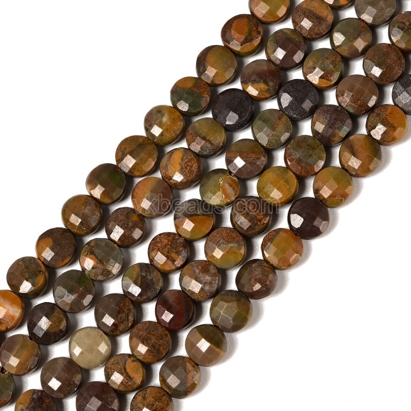 Marble Faceted Flat Round Disc/Coin Beads Strands, Approx 4mm, 38cm/strand