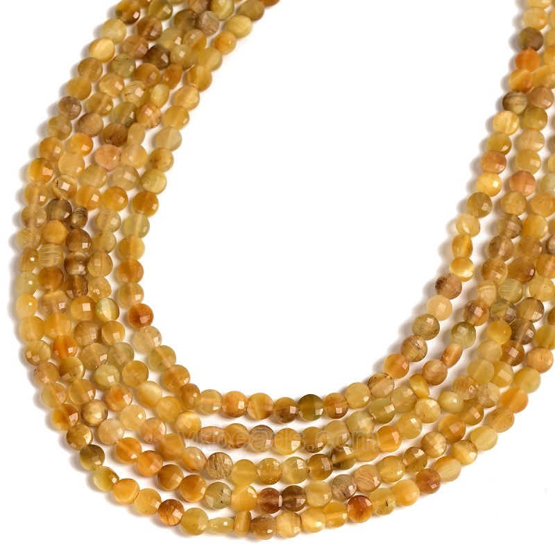 Golden Tiger Eye Faceted Flat Round Disc/Coin Beads Strands, Approx 4mm, 38cm/strand