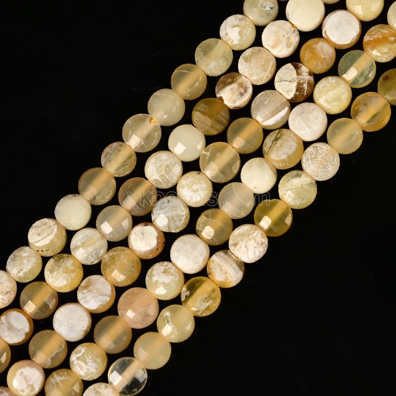 Yellow Opal Faceted Flat Round Disc/Coin Beads Strands, Approx 4mm, 38cm/strand