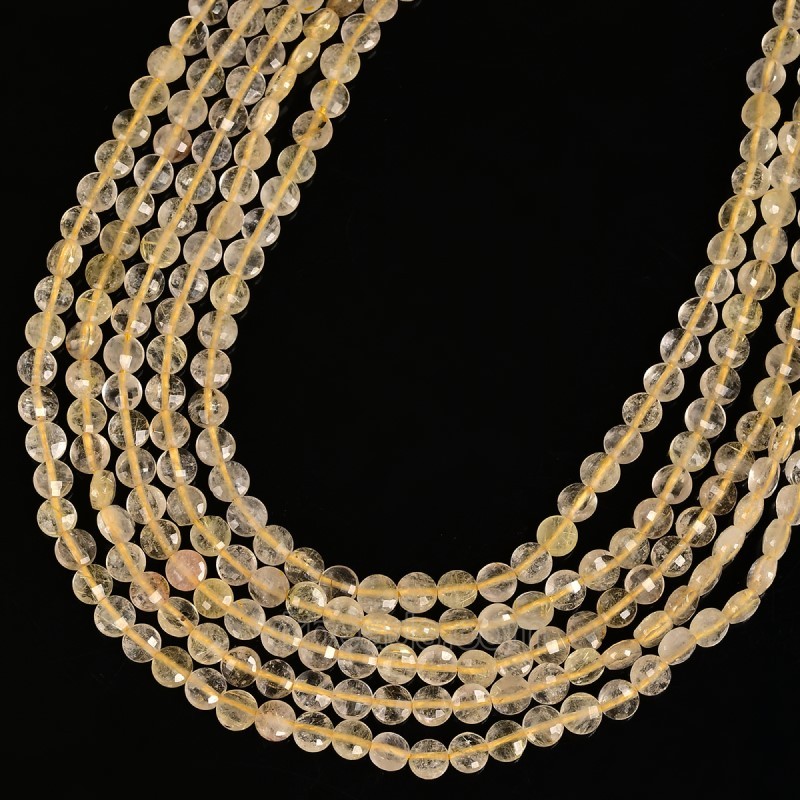 Golden Rutilated Quartz Faceted Flat Round Disc/Coin Beads Strands, Approx 4mm, 38cm/strand