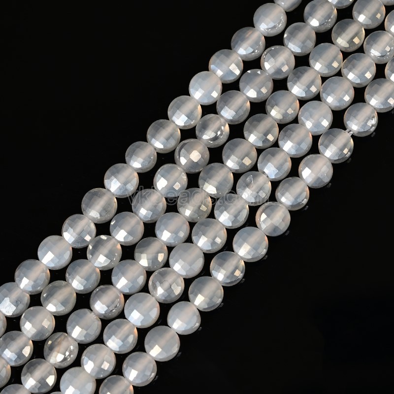 Grey Agate Faceted Flat Round Disc/Coin Beads Strands, Approx 4mm, 38cm/strand