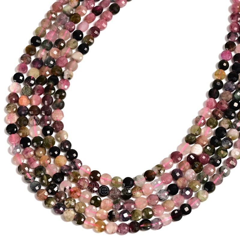 Multicolor Tourmaline Faceted Flat Round Disc/Coin Beads Strands, Approx 4mm, 38cm/strand