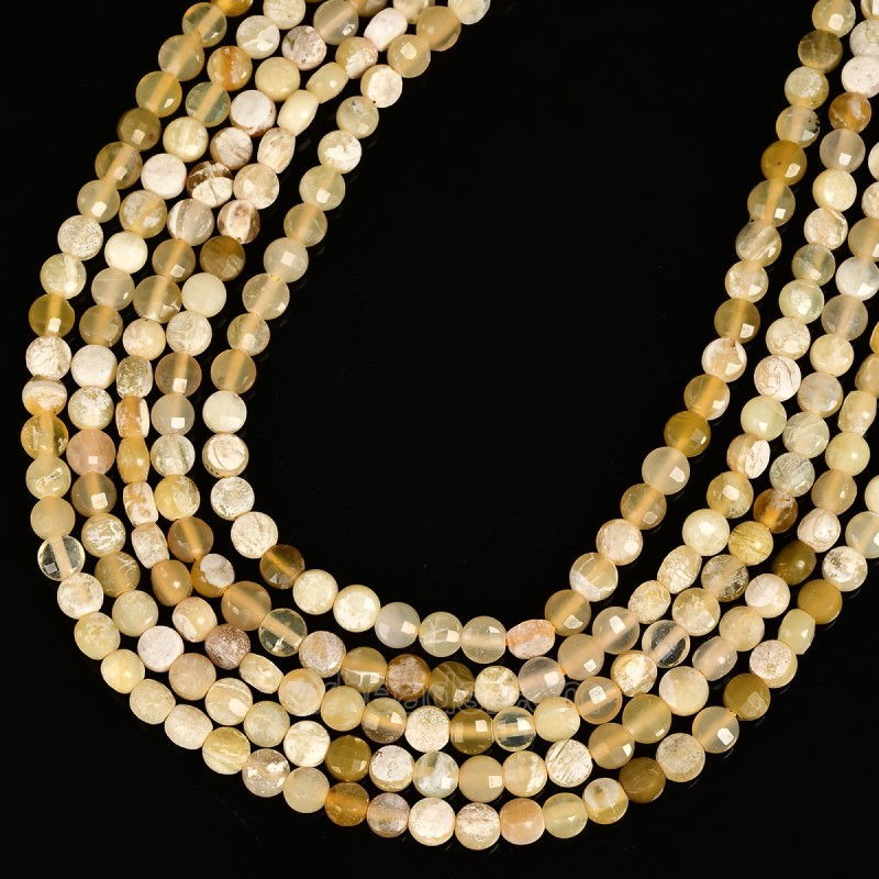 Yellow Opal Faceted Flat Round Disc/Coin Beads Strands, Approx 4mm, 38cm/strand