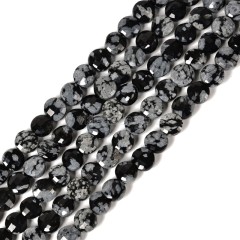 Snowflake Obsidian Faceted Flat Round Disc/Coin Beads Strands, Approx 4mm, 38cm/strand