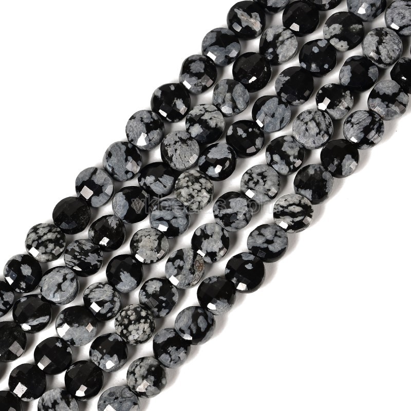 Snowflake Obsidian Faceted Flat Round Disc/Coin Beads Strands, Approx 4mm, 38cm/strand