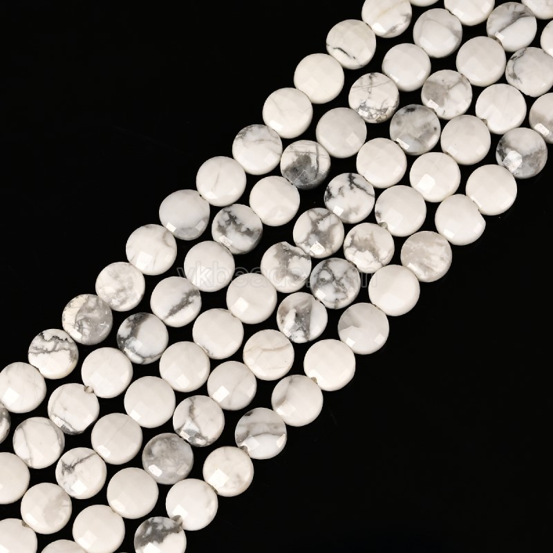 Howlite Faceted Flat Round Disc/Coin Beads Strands, Approx 4mm, 38cm/strand