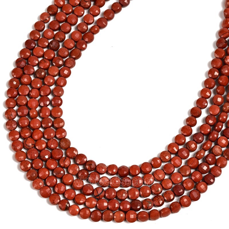 Red Jasper Faceted Flat Round Disc/Coin Beads Strands, Approx 4mm, 38cm/strand