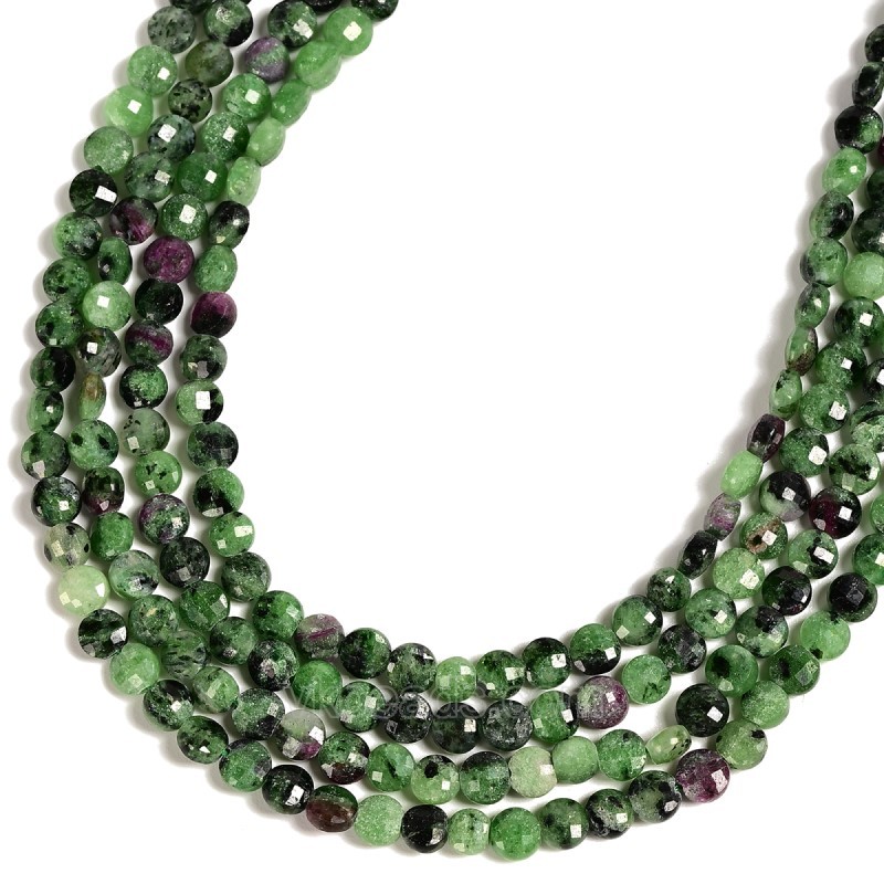 Ruby Zoisite Faceted Flat Round Disc/Coin Beads Strands, Approx 4mm, 38cm/strand