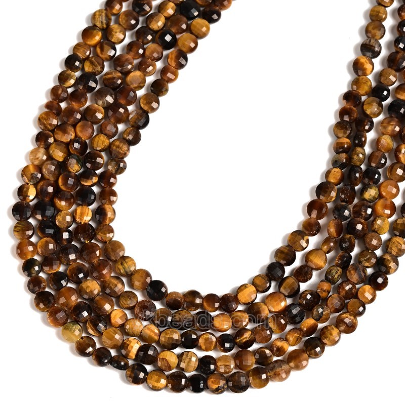 Yellow Tiger Eye Faceted Flat Round Disc/Coin Beads Strands, Approx 4mm, 38cm/strand
