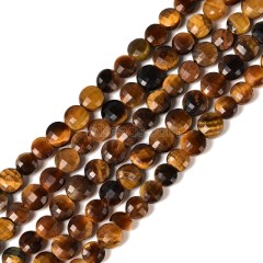 Yellow Tiger Eye Faceted Flat Round Disc/Coin Beads Strands, Approx 4mm, 38cm/strand
