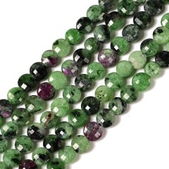 Ruby Zoisite Faceted Flat Round Disc/Coin Beads Strands, Approx 4mm, 38cm/strand