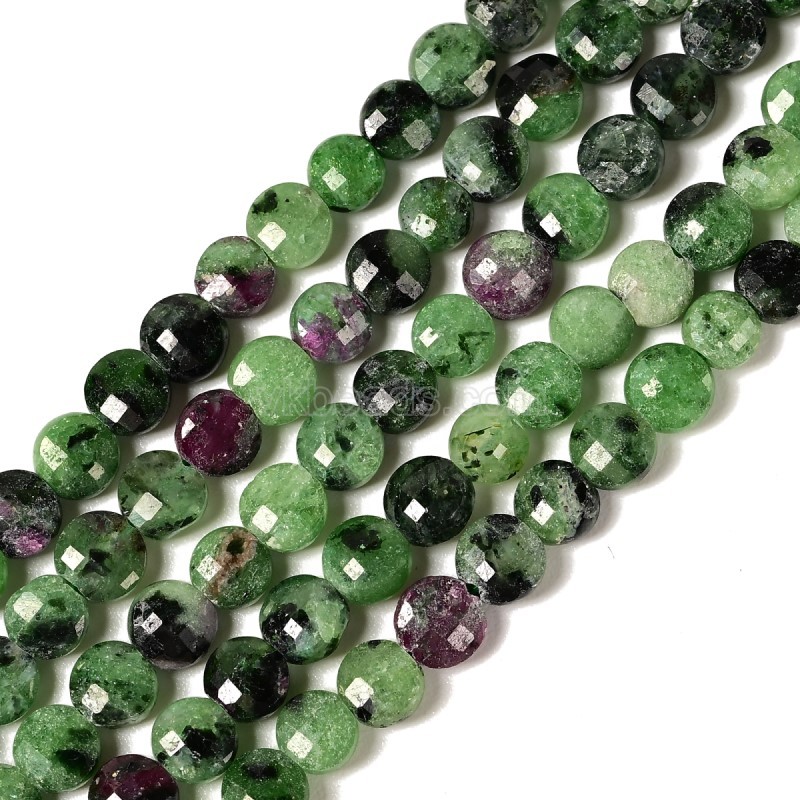 Ruby Zoisite Faceted Flat Round Disc/Coin Beads Strands, Approx 4mm, 38cm/strand