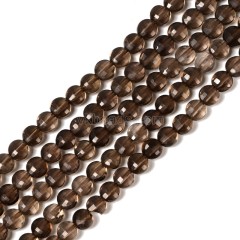 Smoky Quartz Faceted Flat Round Disc/Coin Beads Strands, Approx 4mm, 38cm/strand