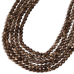 Smoky Quartz Faceted Flat Round Disc/Coin Beads Strands, Approx 4mm, 38cm/strand
