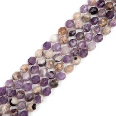 Flower Amethyst Prism Cut Double Terminated Point Faceted Round Beads Strands, Approx 8mm, Approx 38cm/strand