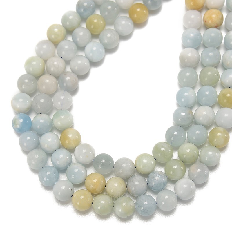 Multicolor Aquamarine Smooth Round Beads Strands, Approx 6-10mm, 38cm/strand
