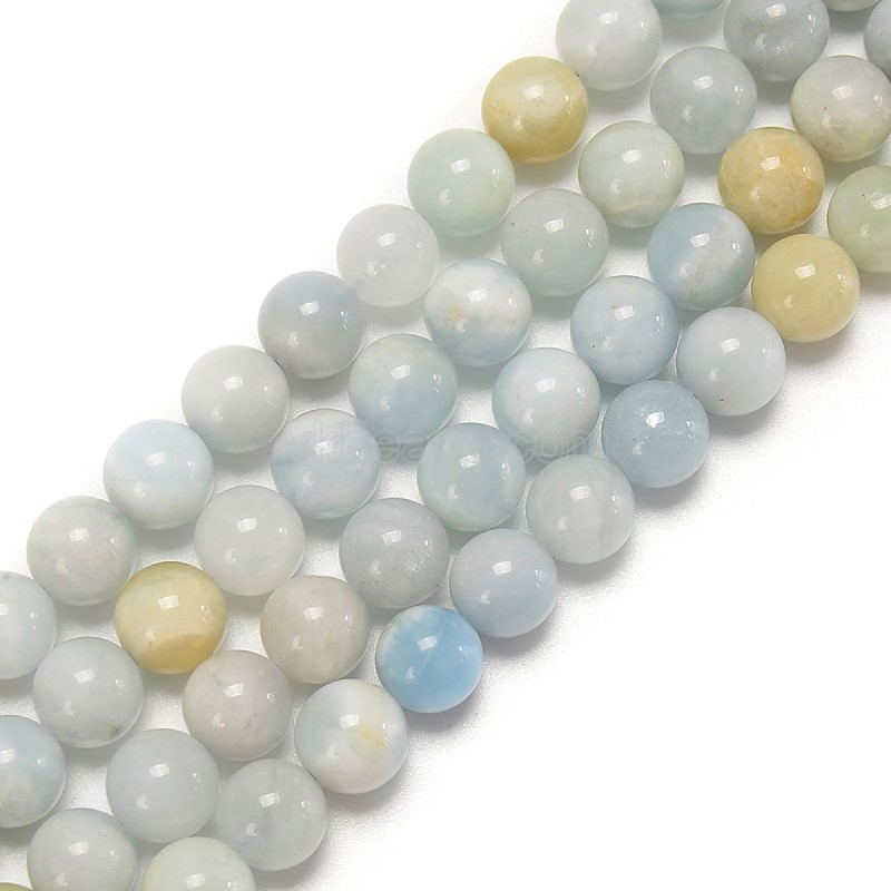 Multicolor Aquamarine Smooth Round Beads Strands, Approx 6-10mm, 38cm/strand