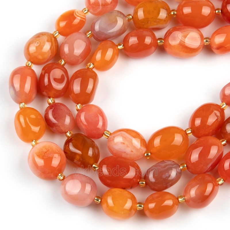 Orange Botswana Agate Through-drilled Smooth Freeform Nugget Beads Strands, Approx 10-14x12-20mm, 38cm/strand