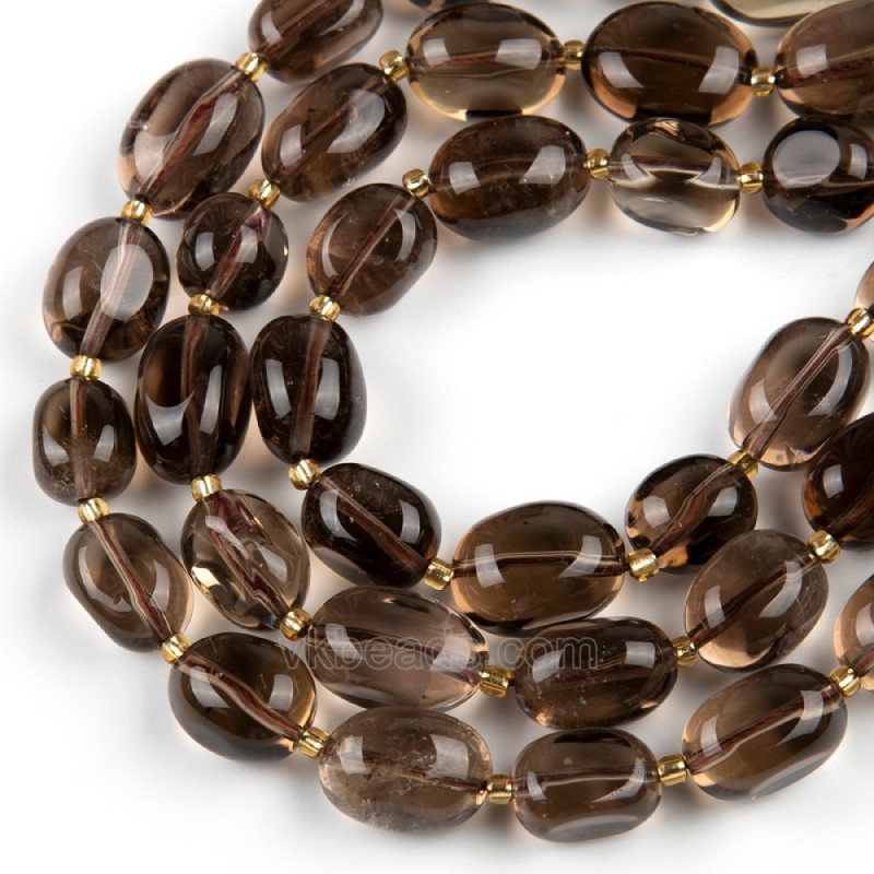 Smoky Quartz Through-drilled Smooth Freeform Nugget Beads Strands, Approx 10-14x12-20mm, 38cm/strand