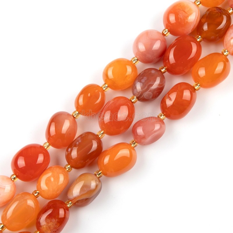 Orange Botswana Agate Through-drilled Smooth Freeform Nugget Beads Strands, Approx 10-14x12-20mm, 38cm/strand