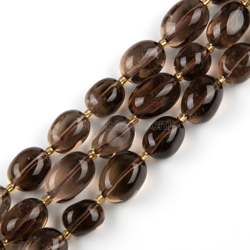 Smoky Quartz Through-drilled Smooth Freeform Nugget Beads Strands, Approx 10-14x12-20mm, 38cm/strand