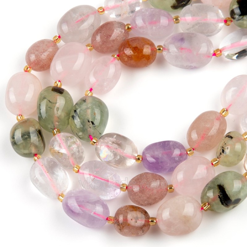 Multi Gemstones Through-drilled Smooth Freeform Nugget Beads Strands, Approx 10-14x12-20mm, 38cm/strand