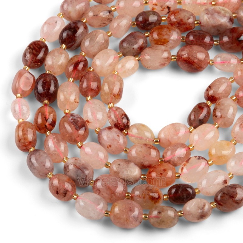 Red Hematoid Quartz/Fire Quartz Through-drilled Smooth Freeform Nugget Beads Strands, Approx 10-14x12-20mm, 38cm/strand