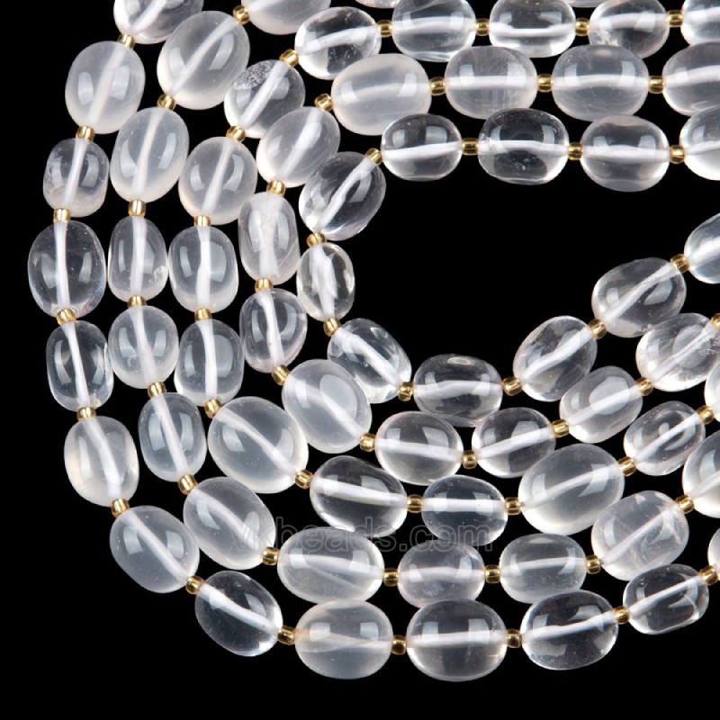 Creamy White Clear Quartz Through-drilled Smooth Freeform Nugget Beads Strands, Approx 10-14x12-20mm, 38cm/strand