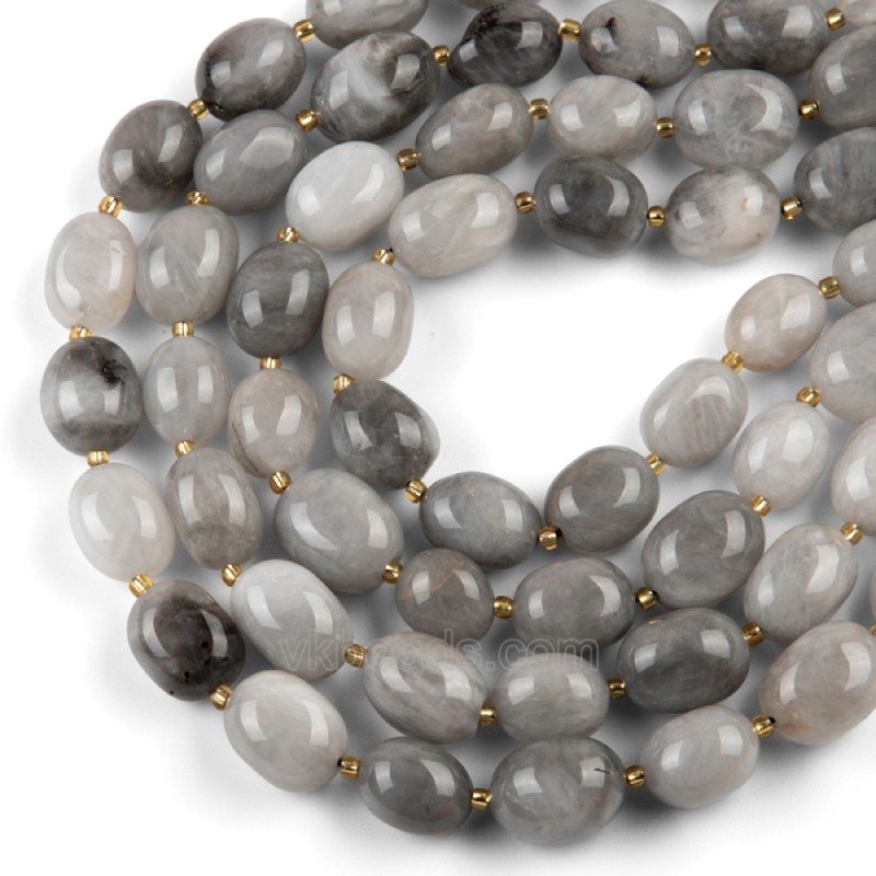 Cloud Quartz Through-drilled Smooth Freeform Nugget Beads Strands, Approx 10-14x12-20mm, 38cm/strand
