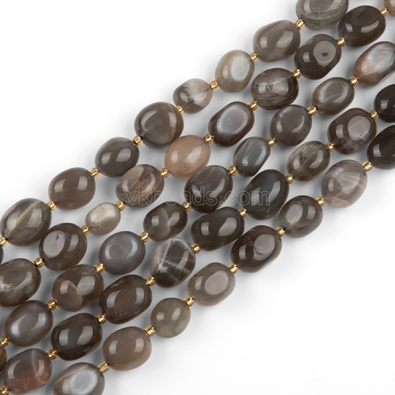 Grey Moonstone Through-drilled Smooth Freeform Nugget Beads Strands, Approx 10-14x12-20mm, 38cm/strand