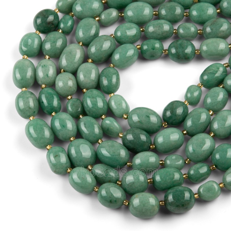 Green Aventurine Through-drilled Smooth Freeform Nugget Beads Strands, Approx 10-14x12-20mm, 38cm/strand