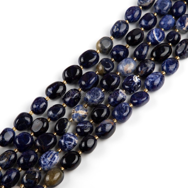 Sodalite Through-drilled Smooth Freeform Nugget Beads Strands, Approx 10-14x12-20mm, 38cm/strand