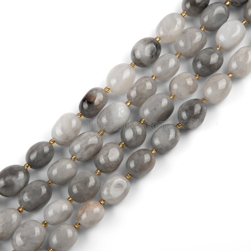 Cloud Quartz Through-drilled Smooth Freeform Nugget Beads Strands, Approx 10-14x12-20mm, 38cm/strand