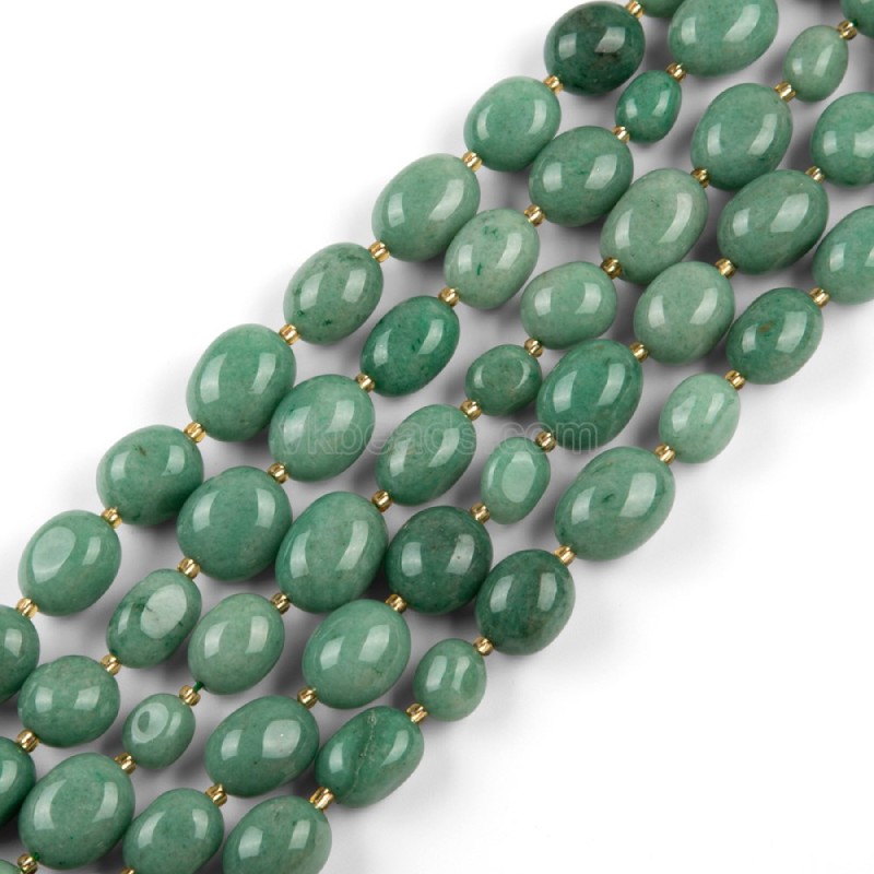 Green Aventurine Through-drilled Smooth Freeform Nugget Beads Strands, Approx 10-14x12-20mm, 38cm/strand