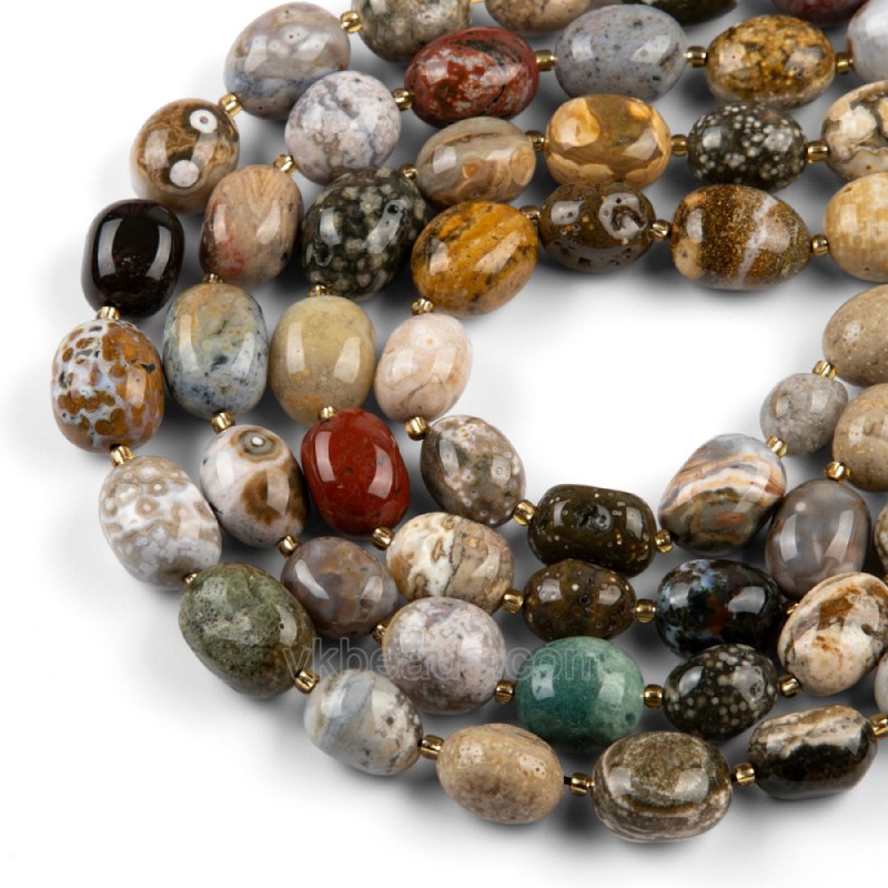 Ocean Jasper Through-drilled Smooth Freeform Nugget Beads Strands, Approx 10-14x12-20mm, 38cm/strand