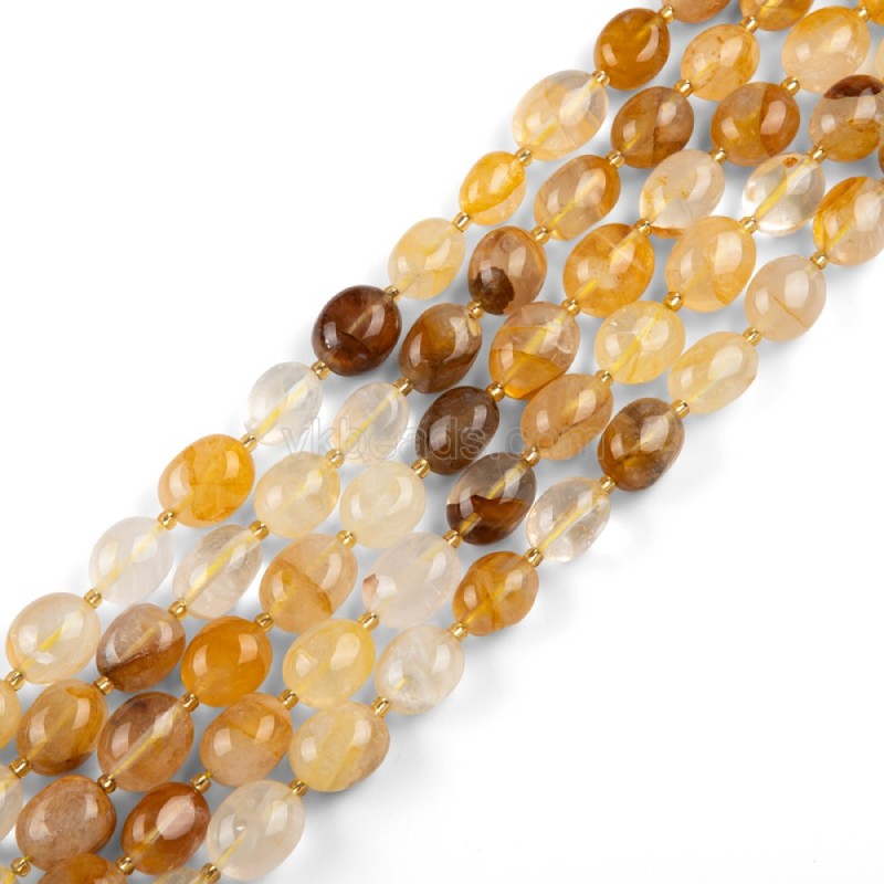 Yellow Hematoid Quartz/Fire Quartz Through-drilled Smooth Freeform Nugget Beads Strands, Approx 10-14x12-20mm, 38cm/strand
