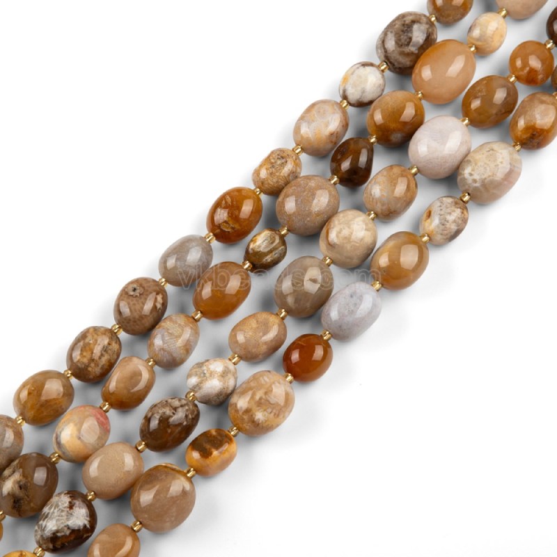 Yellow Fossil Coral Through-drilled Smooth Freeform Nugget Beads Strands, Approx 10-14x12-20mm, 38cm/strand